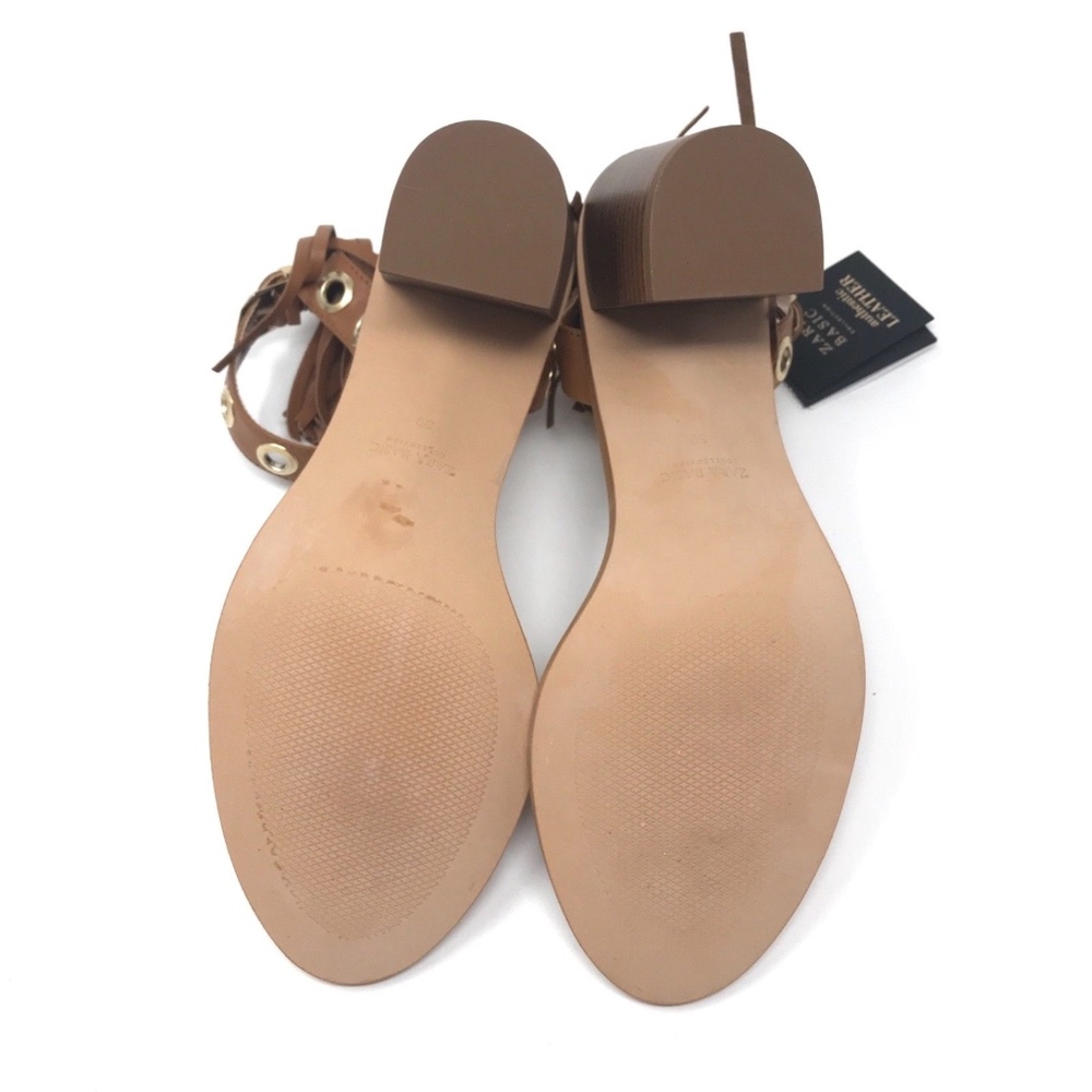Zara Brown Leather Fringe Grommet Strappy Sandals - Picture 8 of 8